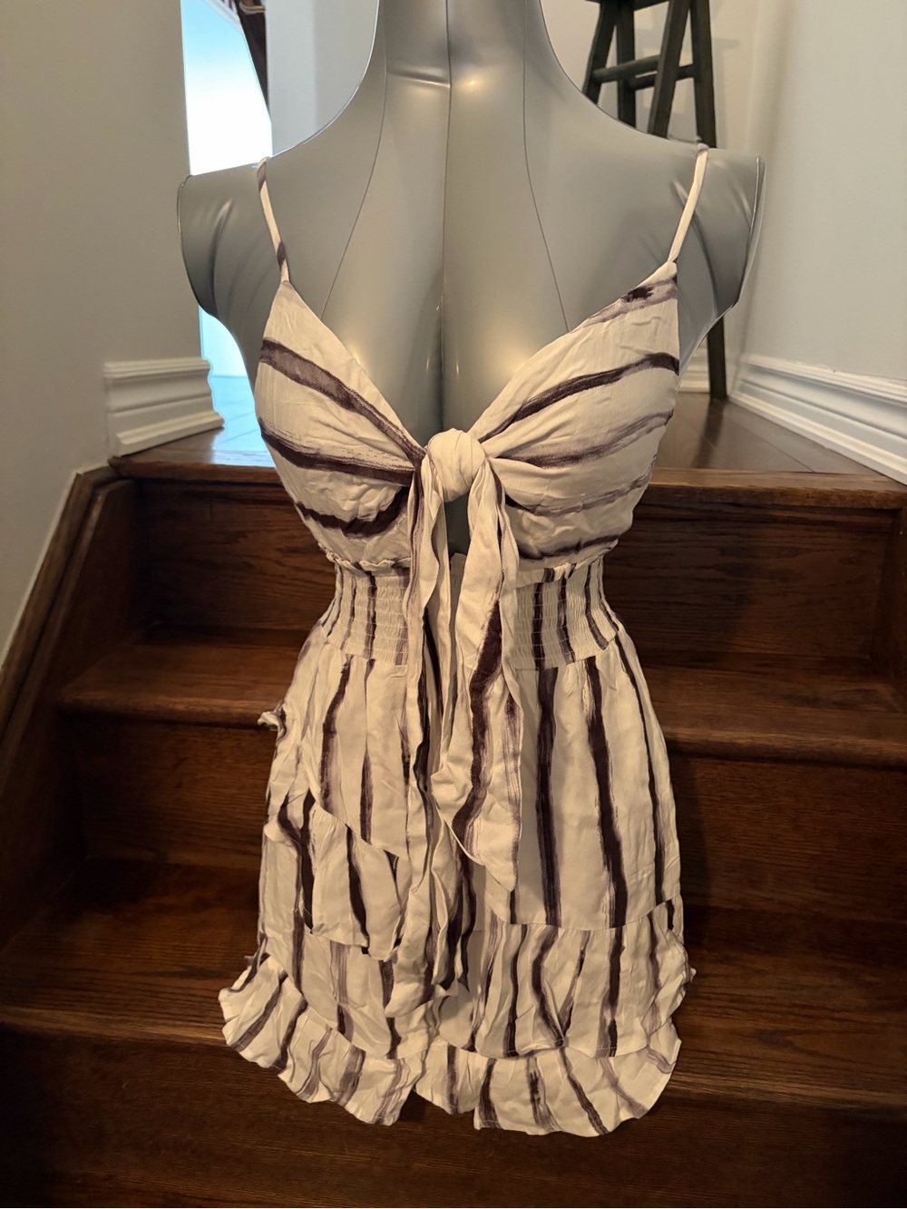 Striped Tie-Front Romper in White and Black